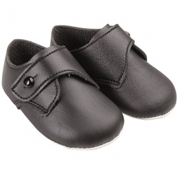 Baby Boys Black Matt Button Pram Shoes 'Baypods'